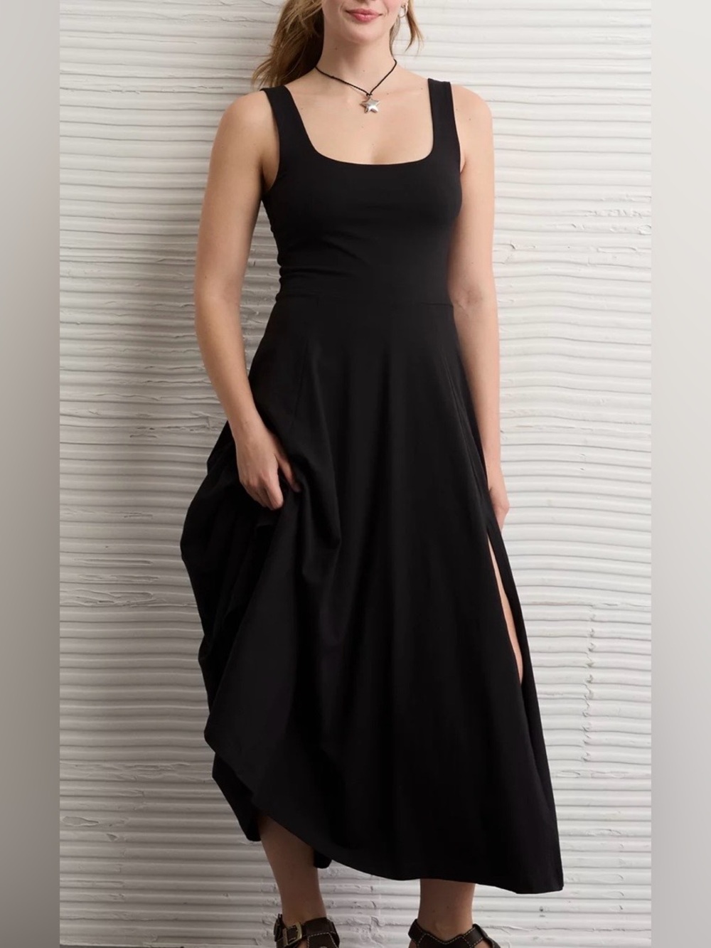 American Eagle Black Scoop Neck Midi Dress, Size Small, BNWOT